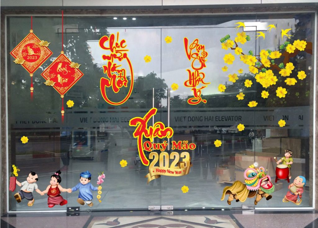 Trang trí cửa kính ngày Tết