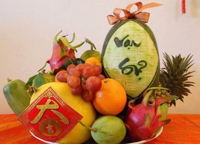 Mâm ngũ quả khắc chữ ý nghĩa