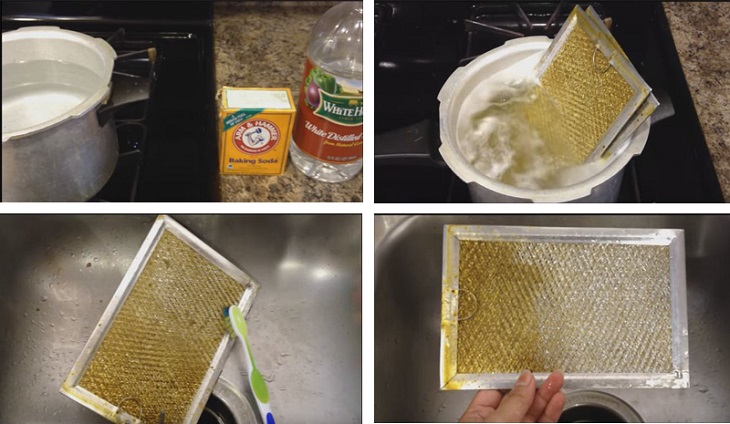 Ngâm tấm lưới lọc với baking soda